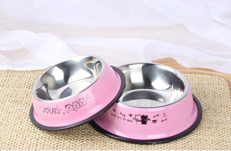 Non-Slip Stainless Steel Pet Dog Bowl with Cartoon Print