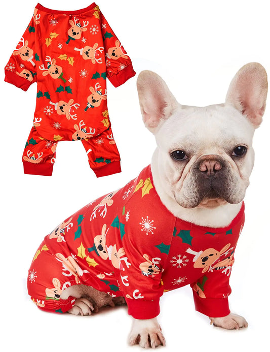 Coomour Dog Christmas Shirt Reindeer Pet Clothes 100% Cotton Puppy Pajamas Doggie Christmas Costumes (L)