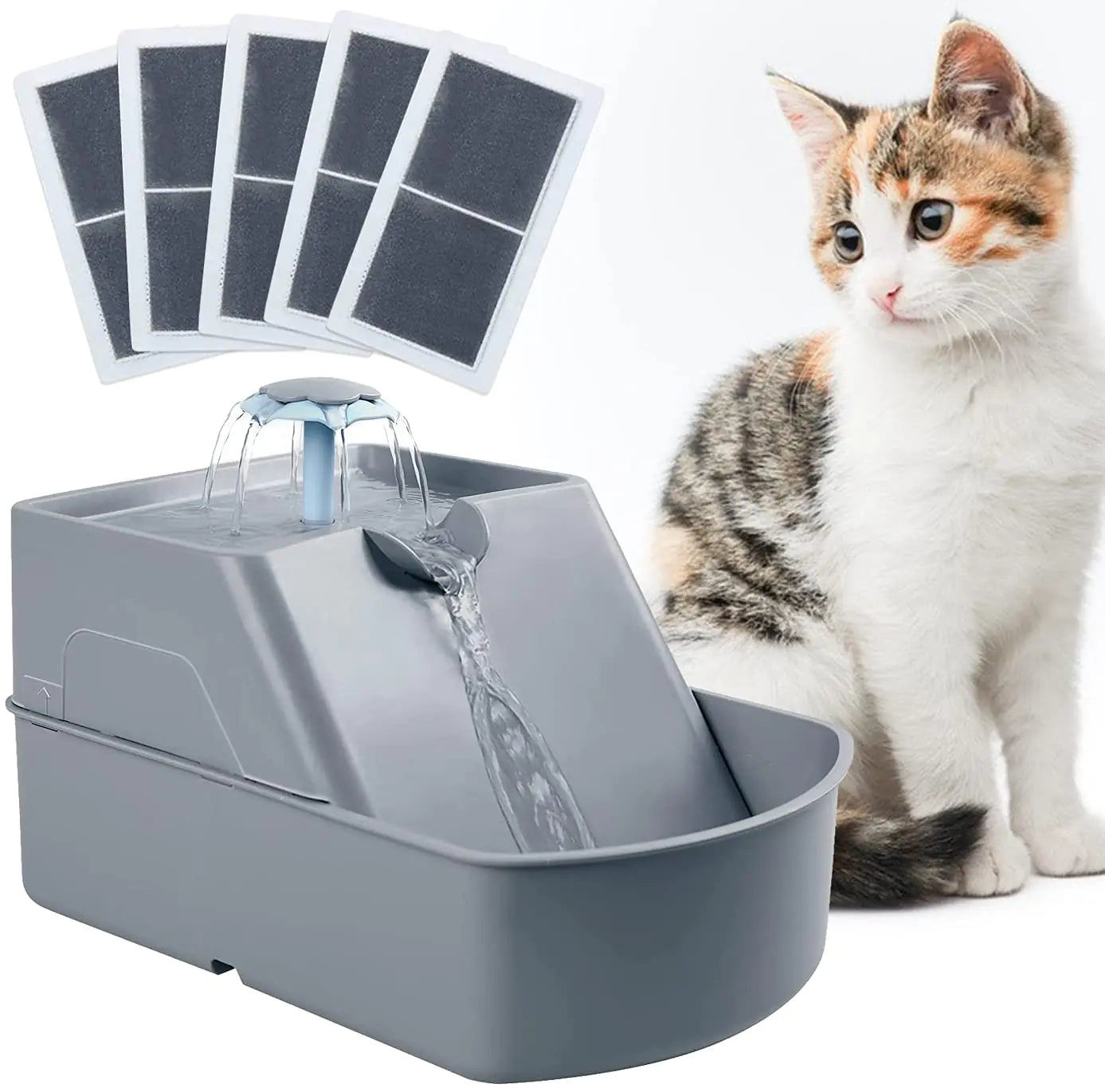 TOREAD Cat Water Fountain 90oz/2.6L Automatic Drinking Water Dispenser with 5 Washable Replacement Filters Ultra Quiet Pump for Kitty Cat Small Dog Anti Spill Running Water Bowl