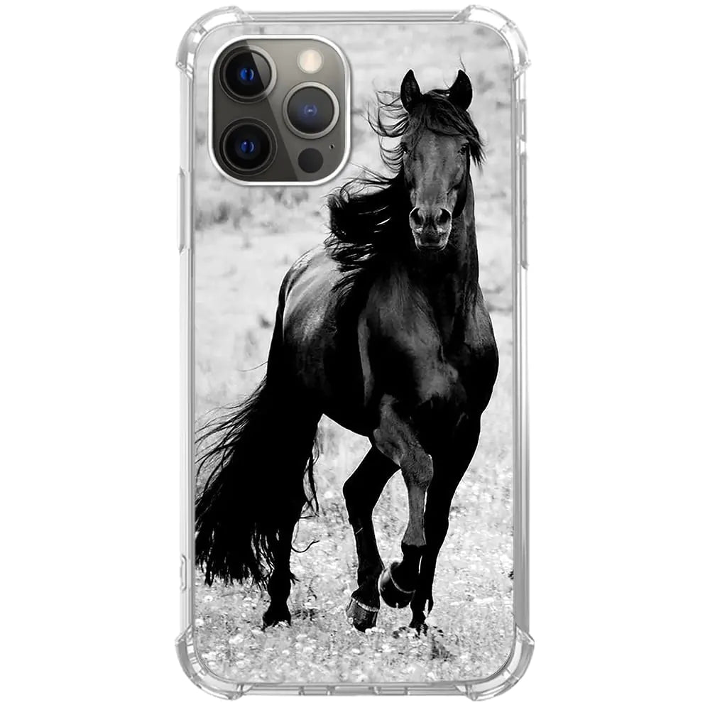 Cute Cool Wild Horse Case Compatible with iPhone 12 Pro Max Black Horse Case for iPhone 12 Pro Max for Teens Men and Women Cool TPU Bumper Phone Case Cover
