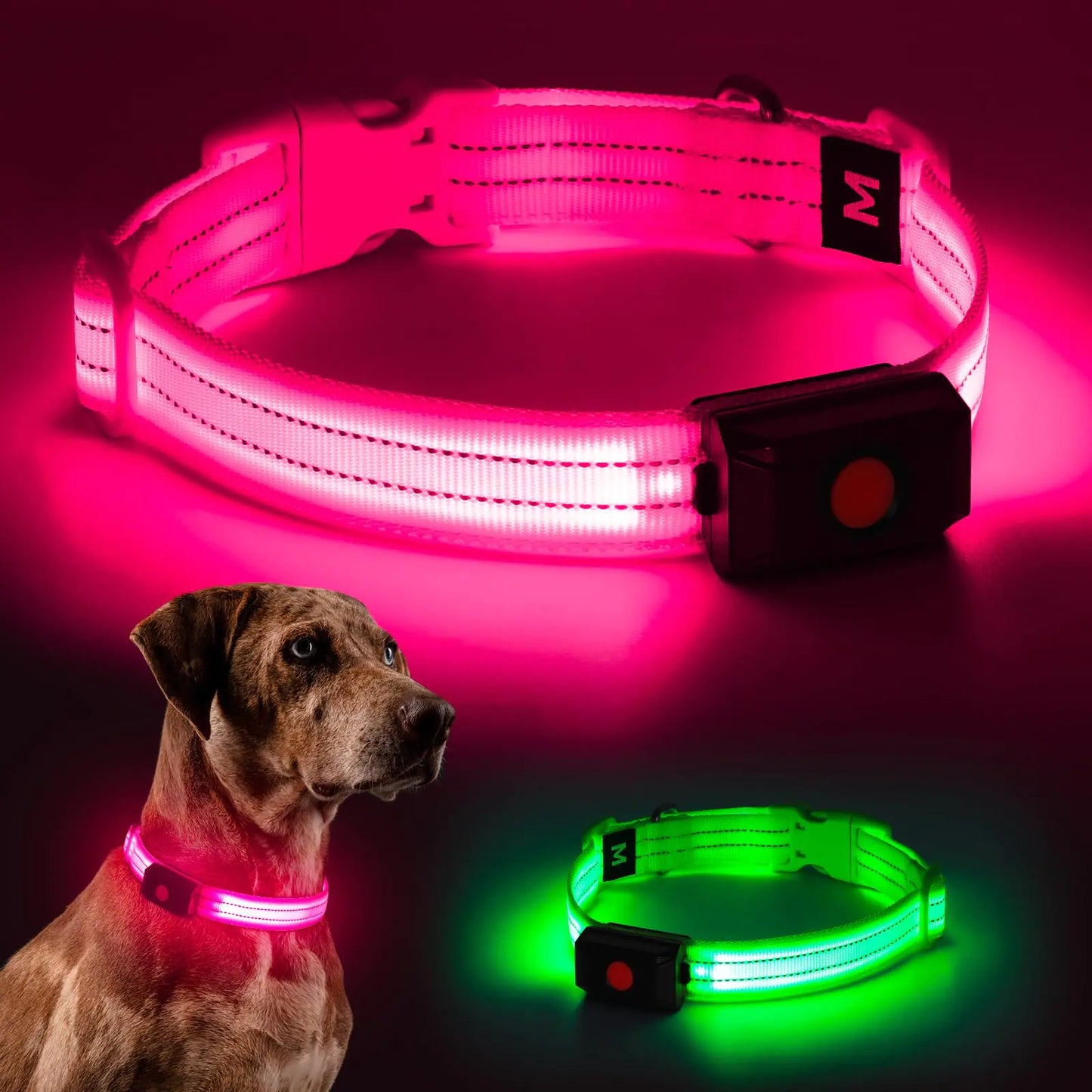Light Up Dog Collar for Night Walking Flashing LED Dog Collar Light Rechargeable Reflective Dog Collar Water-Resistant Adjustable Size Dog Collars for Medium Dogs