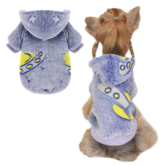 Wansommy Dog Sweater for Small Dogs Glow in The Dark Dog Hoodie Soft Flannel Material Dog Clothes for Small Dogs Boy or Girl Winter Warm Pet Sweater for Chihuahua Yorkie Cat (Blue UniverseM)