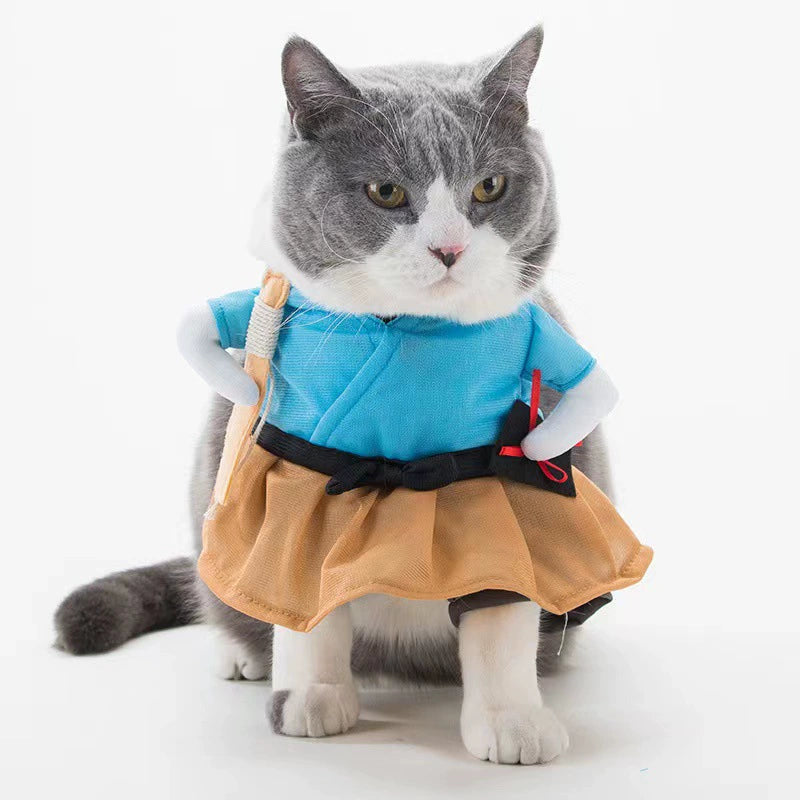 Pet Dog Cat Funny Cute Pet Costume Vertical Funny Dress-up Clothes Halloween Summer Clothes