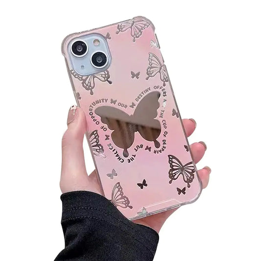 YWYUHE Pink Butterfly Phone Case Compatible with iPhone 12 Pro Max Case Cute Kpop Phone Case Pink Gradient Mirror Butterfly Phone Cover for Women Girls