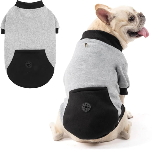 KOOLTAIL Small Dog Sweater with Pocket and Leash Hole Dog Clothes for Small Medium Size Dogs Girl Boy Soft Dog Sweatshirt Outfits Puppy Cat Pet Fleece Hoodie to Easy Access Dog Poop Bags Grey SM