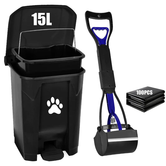 mayayaday Outdoor Dog Poop Trash Can with Lid Pet Waste Container Dog Waste Trash Can Pooper Scooper for Yard Garden Kitchen with Removable Inner Bin Large Waste Bag Black