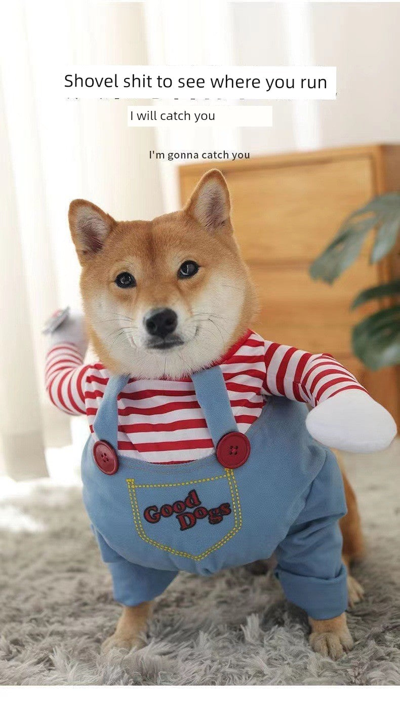 Pet Dog Cat Funny Cute Pet Costume Vertical Funny Dress-up Clothes Halloween Summer Clothes