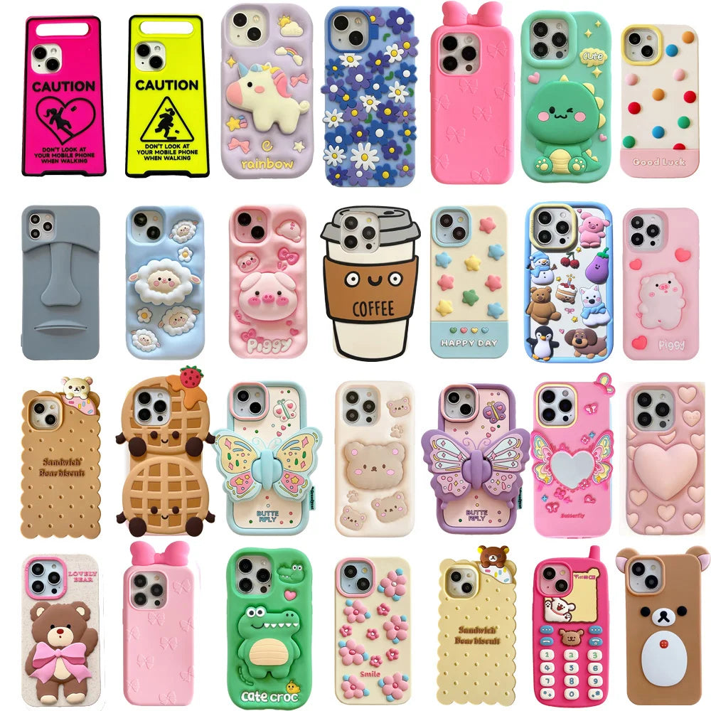 For iPhone 16, 16Pro, 16promax,3D soft silicone case for iPhone, shockproof Cover, shockproof skin shell, Cute cartoon animal