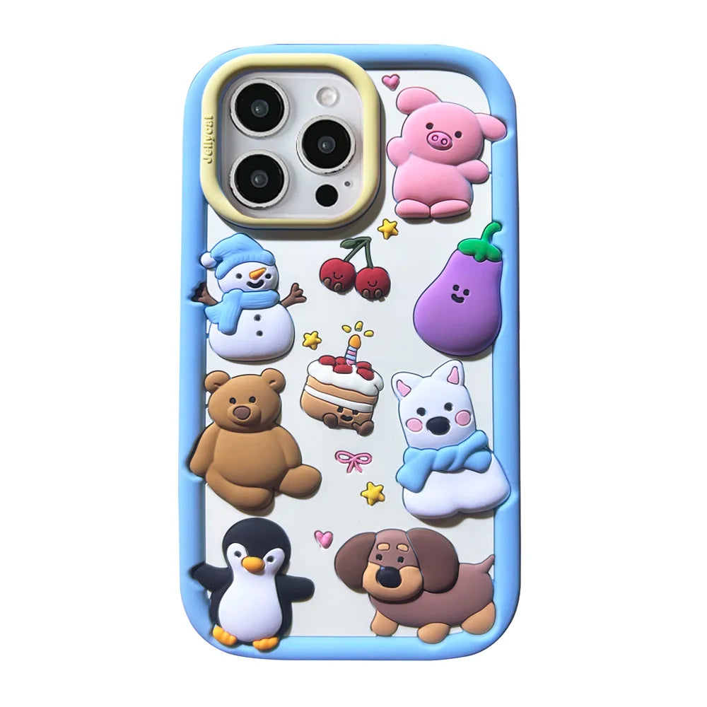 For iPhone 16, 16Pro, 16promax,3D soft silicone case for iPhone, shockproof Cover, shockproof skin shell, Cute cartoon animal