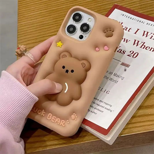 Relieve Stress Case For Samsung Galaxy A15 A25 A55 A54 A14 A35 A30S A50S S24 S23 Ultra Brown Luck Bear Expand Soft Silicon Cover