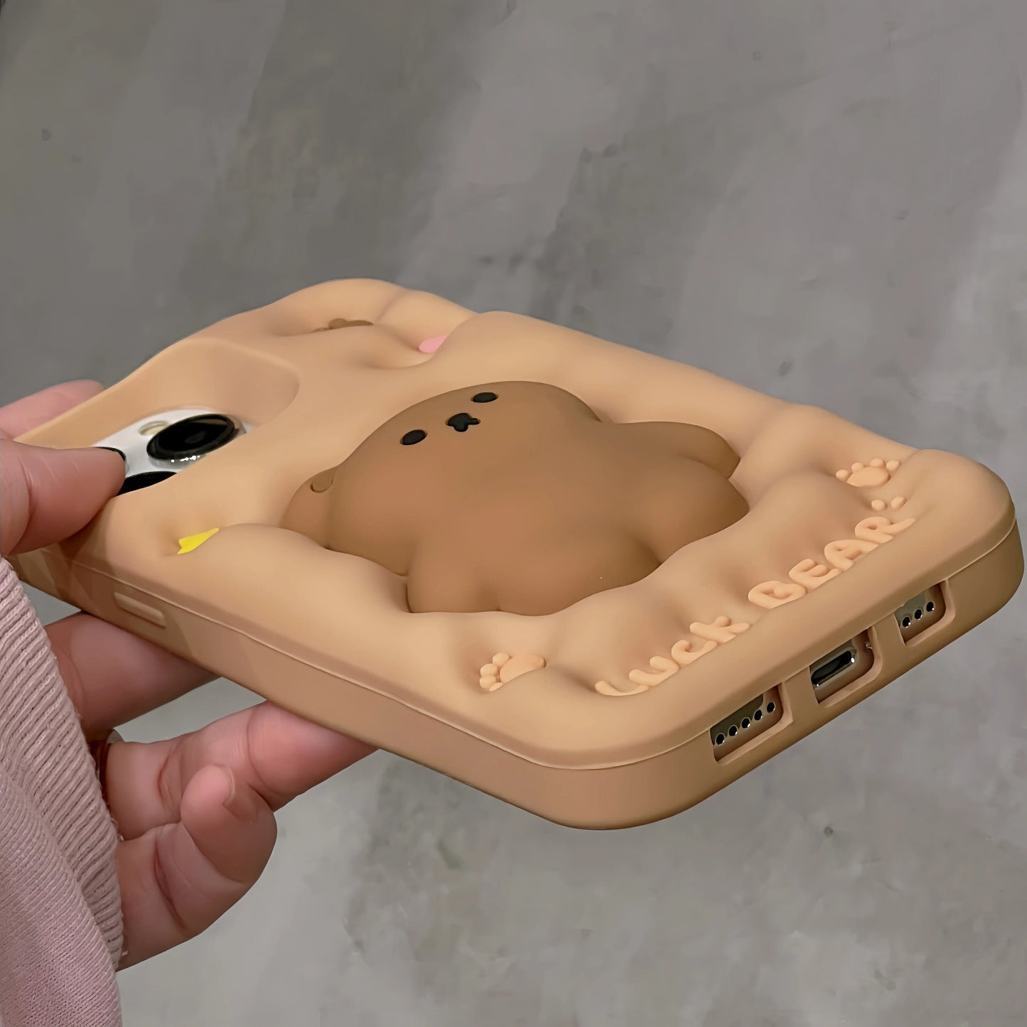 3D Cute Cartoon Luck Bear Soft Silicone Phone Case for iPhone 15 14 13 12 11 Pro Max Reliver Stress Shockproof Back Cover Shell