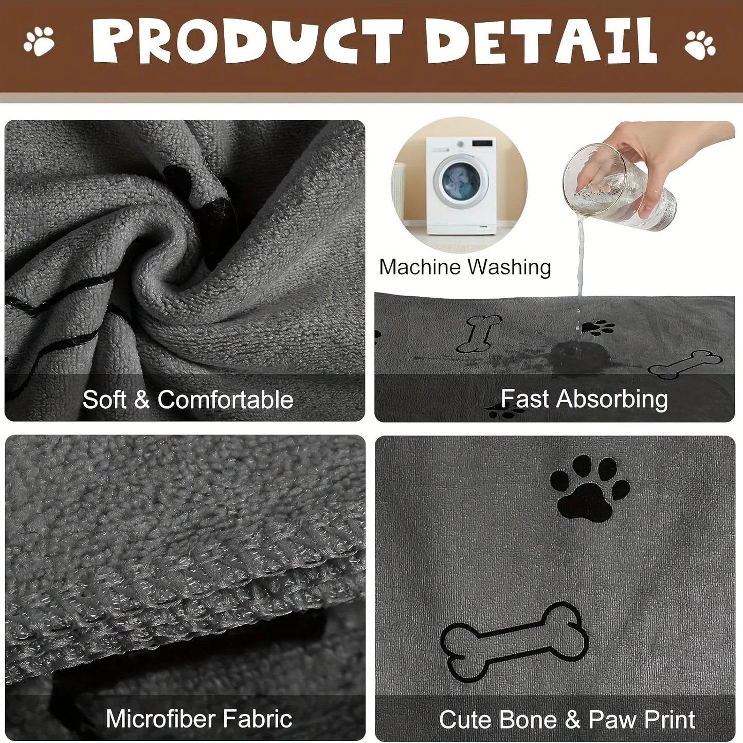 1pc Quick-Drying Microfiber Dog Towel Absorbent Pet Bath Product Fiber