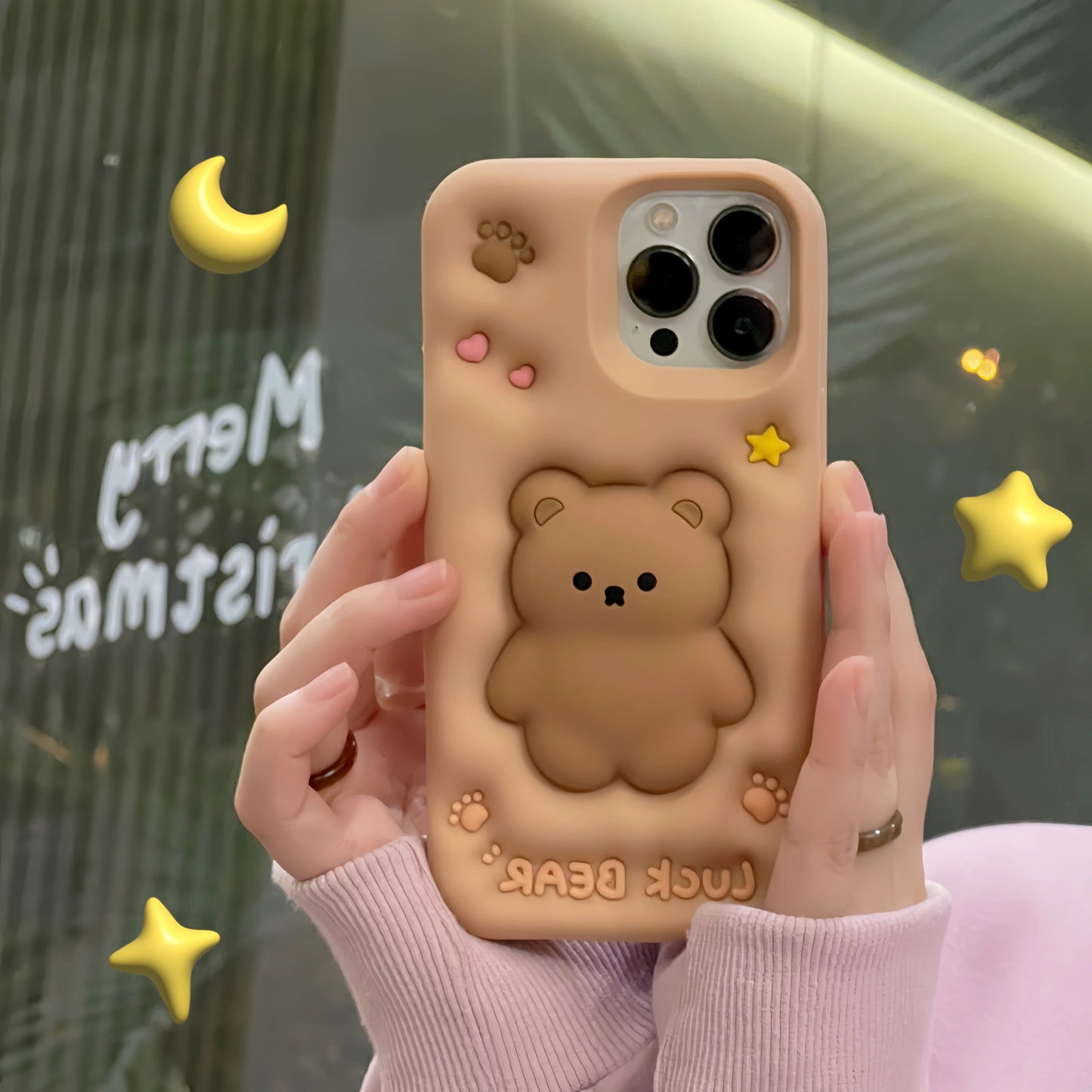 3D Cute Cartoon Luck Bear Soft Silicone Phone Case for iPhone 15 14 13 12 11 Pro Max Reliver Stress Shockproof Back Cover Shell
