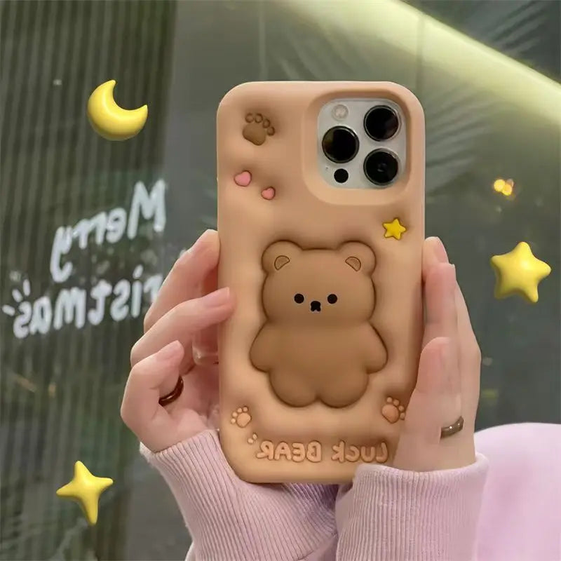 Relieve Stress Case For Samsung Galaxy A15 A25 A55 A54 A14 A35 A30S A50S S24 S23 Ultra Brown Luck Bear Expand Soft Silicon Cover