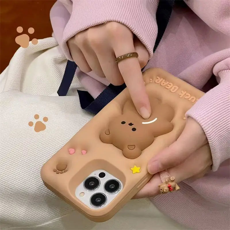 Relieve Stress Case For Samsung Galaxy A15 A25 A55 A54 A14 A35 A30S A50S S24 S23 Ultra Brown Luck Bear Expand Soft Silicon Cover