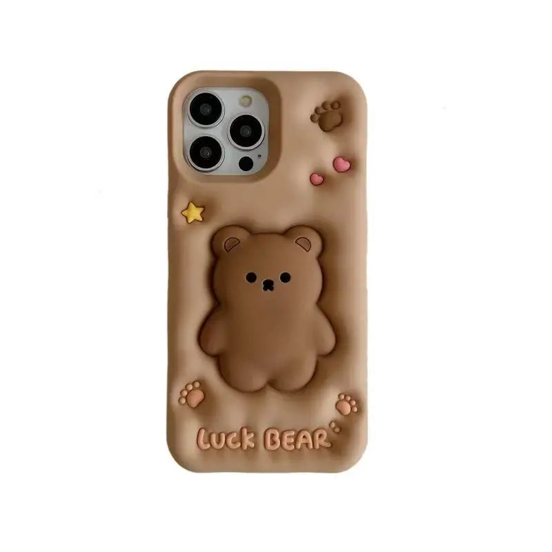 Relieve Stress Case For Samsung Galaxy A15 A25 A55 A54 A14 A35 A30S A50S S24 S23 Ultra Brown Luck Bear Expand Soft Silicon Cover