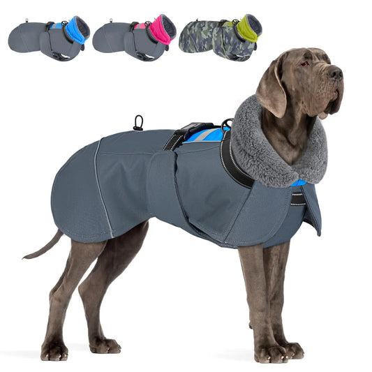 SlowTon Dog Winter Coat Windproof 3 Layers Thick Warm Fleece Lining Dog Jacket for Cold Weather Reflective Dog Apparel Dog Clothes with Leash Opening for Medium Large Dogs(BlueM)