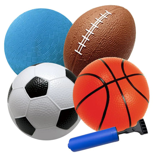 Generic Amax-4inch Sports Ball Set Playground Ball Toddler for Child:4Inch Basketball Soccer Ball Basketball Playground Ball 4.5-Inch Football with Pump Inflatable Indoor Ball.