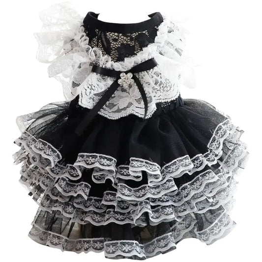 AZA Dog Wedding Dresses for Small Dogs Lolita Clothes Princess Cat Costume Lace Black Pet Girl Cute Coat Outfits Summer Costumes (SBlack)