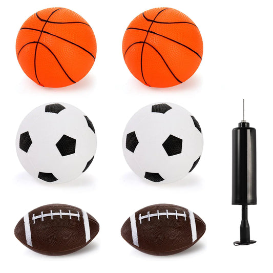 Youeon 3 Pair Sports Balls for Kids and Toddlers with Hand Pump 5.5 Inch Inflatable Vinyl Basketball Football and Rugby Bouncy Balls for Indoor & Outdoor Games Party Favor