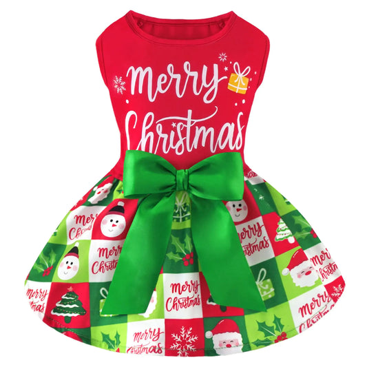 XPUDAC Dog Christmas Outfit Dog Dress Holiday Puppy Clothes for Small Dogs Girl Pet Costume Cat Outfits Red Green-L