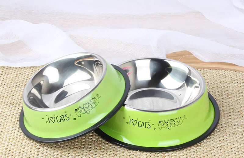 Non-Slip Stainless Steel Pet Dog Bowl with Cartoon Print