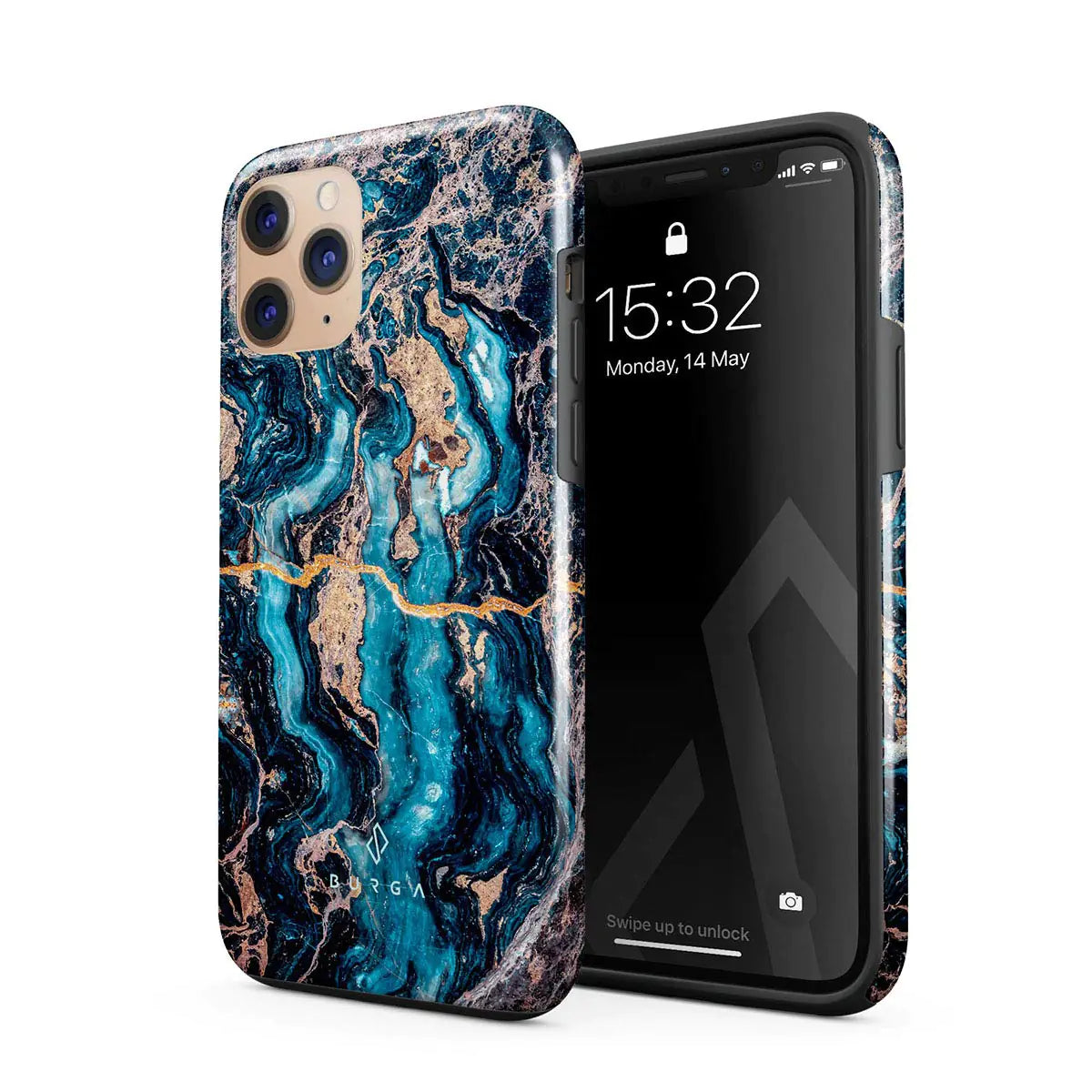 BURGA Phone Case Compatible with iPhone 11 PRO MAX - Hybrid 2-Layer Hard Shell + Silicone Protective Case -Crystal Blue Teal Turquoise Marble - Scratch-Resistant Shockproof Cover