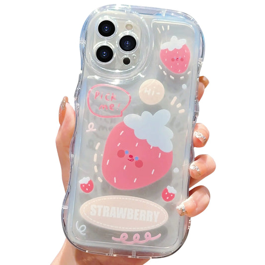 YKCZL Compatible with iPhone 12 Pro Max Phone Case Pink Strawberry Cute Pattern Soft TPU Airbag Protective,Case for iPhone 12 Pro Max for Women Girl-Clear Women Girl-Clear