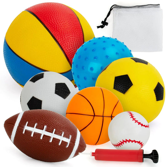 Balls for Toddlers 1-3Toddler Sports ToysSet of 7 Kids Ball Soft Foam Baby Sports Balls- Soccer Ball Basketball Baseball Rugby Bounce Ball Playground Indoor Outdoor Toys Giftswith Free Bump/Bag