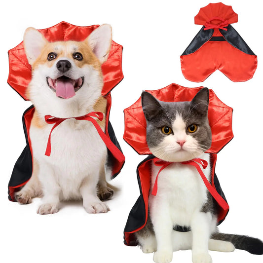 ROSAUI Cat Costume Small Breeds Dog Costume Red & Black Pet Cape Costume – 40cm Back Length 17-40cm Neck Girth – Cool Neck Armor Adjustable Strap & Velcro Closure