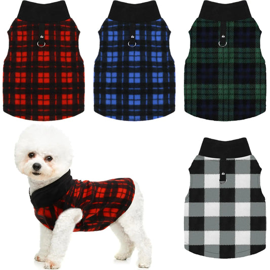Silkfly 4 Pieces Winter Dog Clothes Fleece Dog Vests Pullover Pet Dog Sweaters with Leash Ring for Small Medium Dog Cat(S(Neck:10.2-11" Chest:13.8-14.6"))