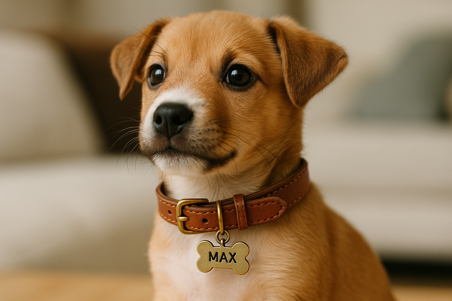 Puppy Wearing Brown Collar