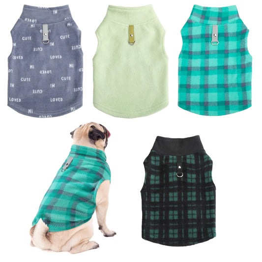 Weewooday 4 Pieces Winter Fabric Dog Sweater with Leash Ring Fleece Vest Dog Pullover Jacket Warm Pet Dog Clothes for Puppy Small Dogs Cat Chihuahua (M(Neck:12-13” Chest:16-18” Back :12”))