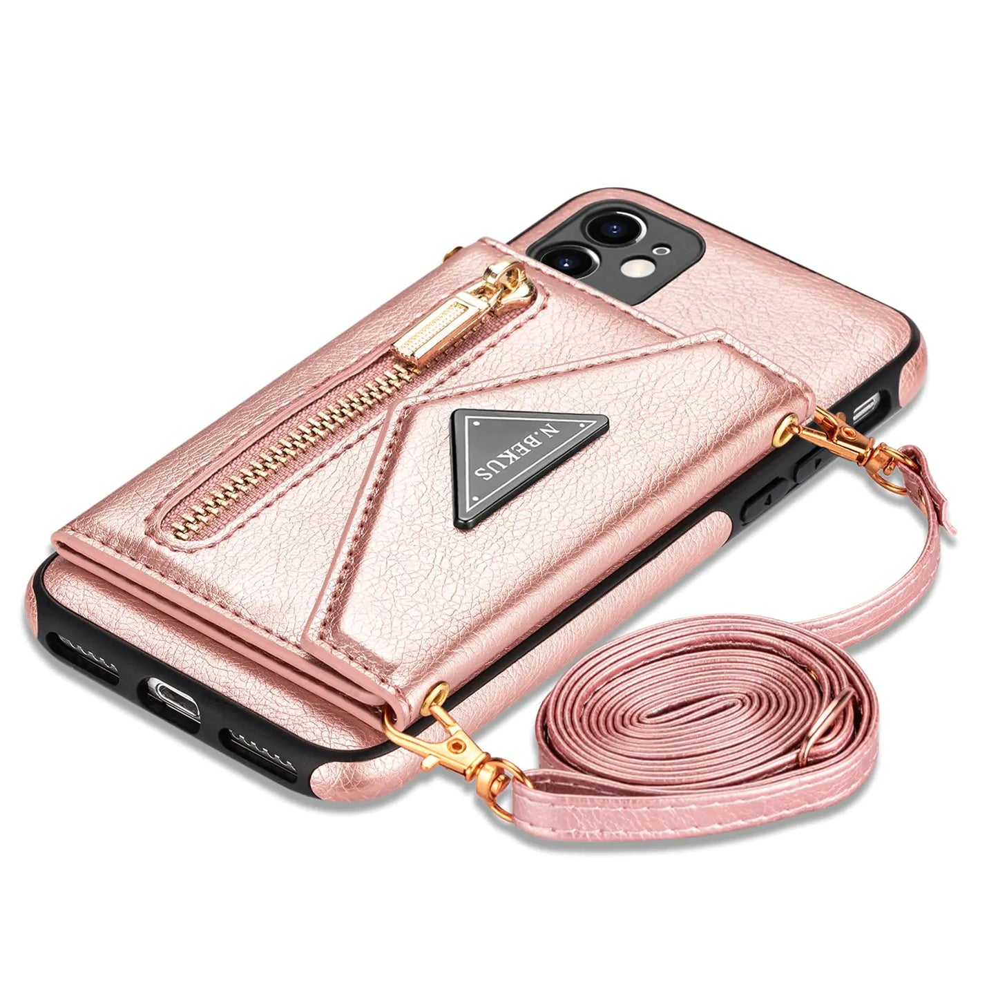 SZHAIYU Wallet Crossbody for iPhone 11 Phone Case with Lanyard Strap Credit Card Holder PU Leather Protective Handbag Zipper Purse Kickstand Cover Women Girl (Pink)