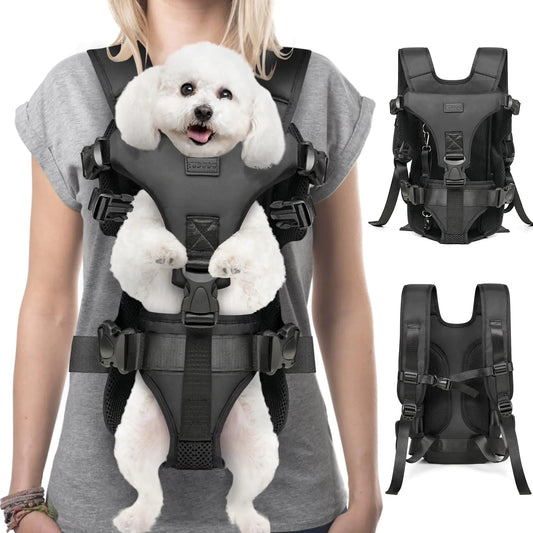 YUDODO Dog Backpack Carrier with Adjustable Safety Buckle Easy-fit Pet Dog Front Carrier for Small Medium Dog Legs Out Dog Chest Carrier for Traveling Walking Cycling (Medium Black)