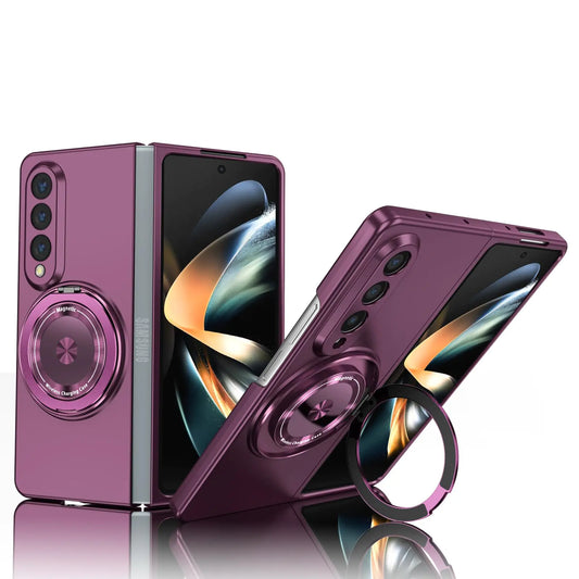 Yarxiawin Rugged Phone Case for Samsung Z Fold 4 Case with Ring Magnetic Fits Wireless Charger 2 in 1 Soft TPU and Hard PC Cover Samsung Galaxy Z Fold 4 Case Shockproof Blue (Purple)