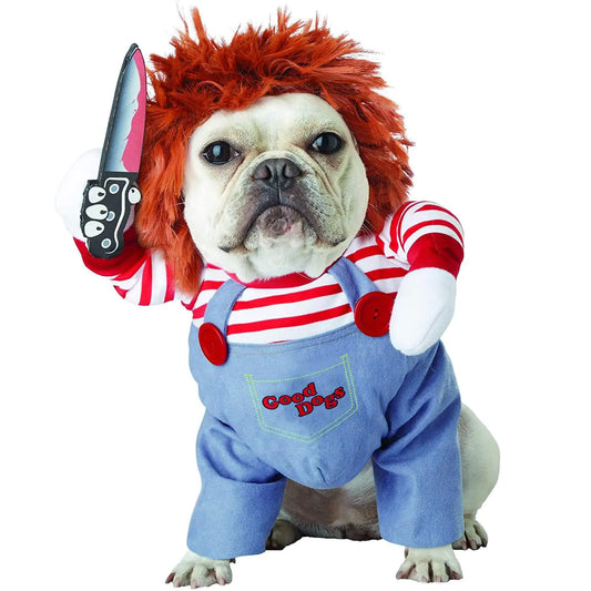 Pet Deadly Doll Dog Costume Novelty Dog Halloween Costumes Cosplay Funny Outfit Cute Dog Clothes for Small Medium Large Dogs Cats Puppy Christmas Party Costume Cool Scary and Spooky Apparel (Large)