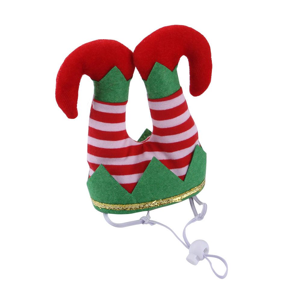 Pet Christmas Dress Up Set: Festive Hat And Funny Striped Clown Headgear For Dogs-3