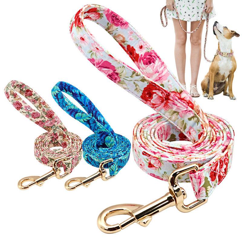 Nylon Floral Dog Walking Rope - Stylish And Sturdy Leash For Your Pup-0