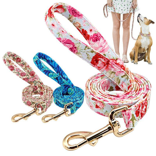 Nylon Floral Dog Walking Rope - Stylish And Sturdy Leash For Your Pup-0