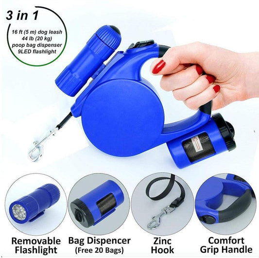 Nightwalk 4.5M Led Light And Waste Bag Dispenser Retractable Dog Leash-0