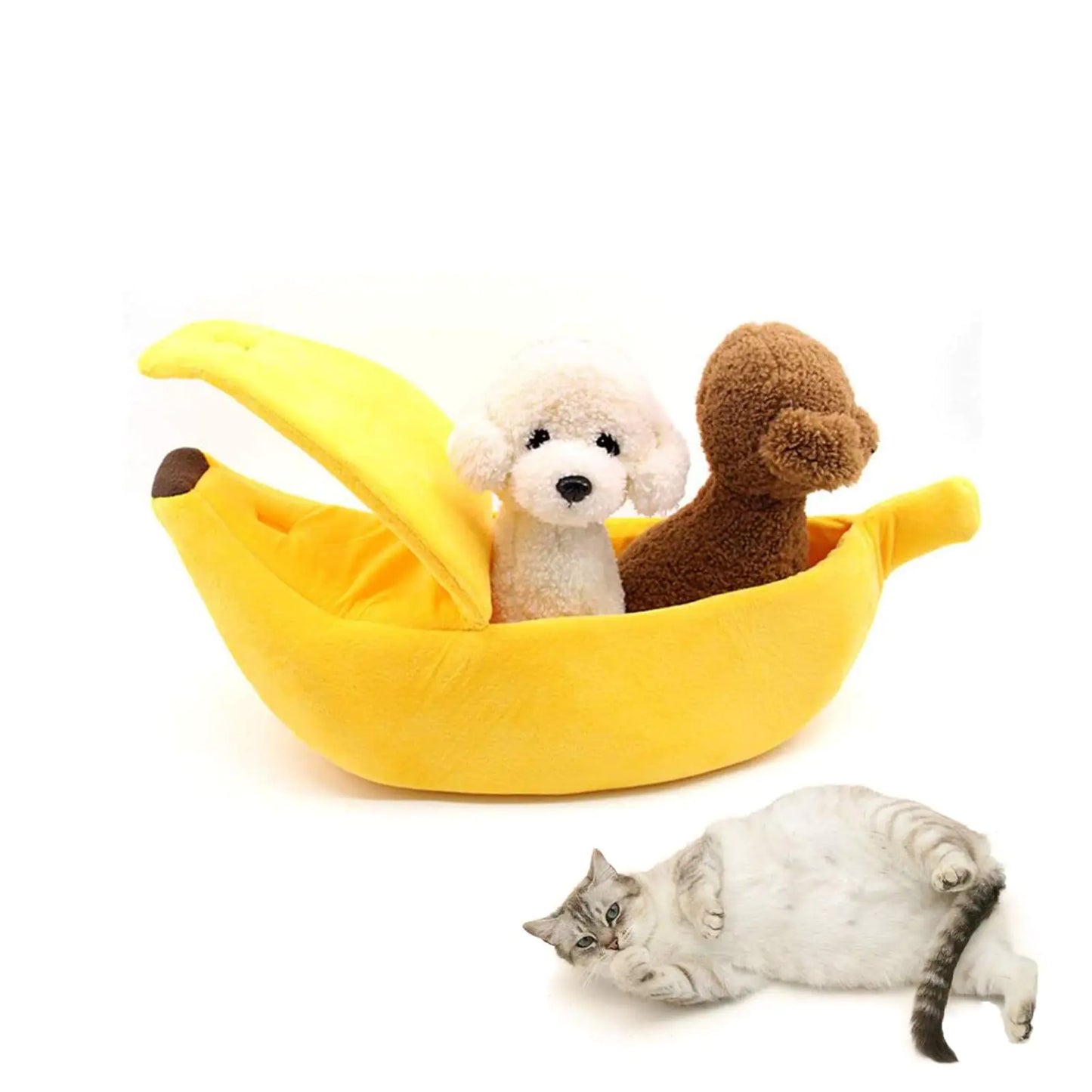 SEIS Winter Cat Banana Bed Dog House Warm Boat Pet Sleep Nest Cotton Cushion Coral Fleece Dog Pad Cat Mat (M)