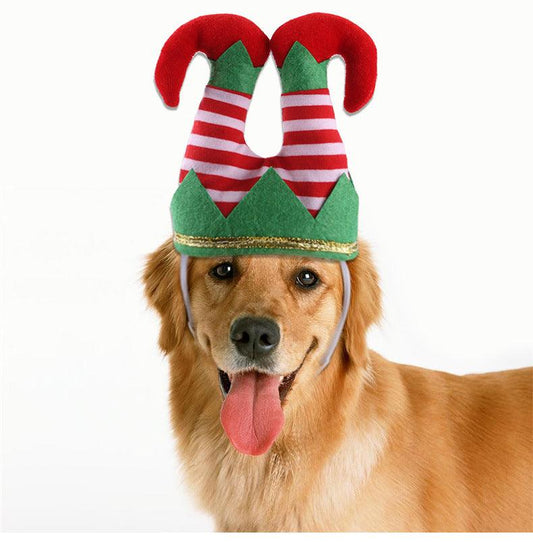 Pet Christmas Dress Up Set: Festive Hat And Funny Striped Clown Headgear For Dogs-0