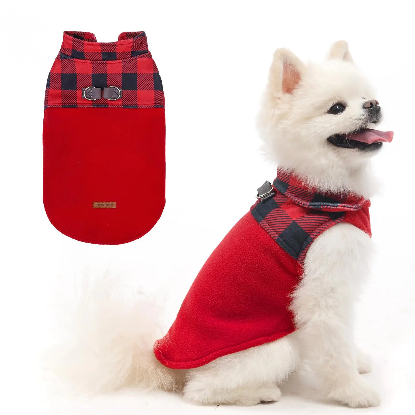 EXPAWLORER Fleece Dog Sweater for Small Medium Dogs - Classic Plaid Dog Jacket Dog Winter Coat Vest with 2 D-Rings for Leash Pet Cold Weather ClothesDog ApparelSweatershirt for Boy or Girls