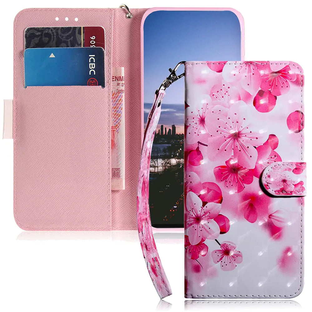 MEMAXELUS Compatible with Samsung Galaxy A13 5G Phone Case Wallet Case with Kickstand Card Holder Slot Cute Pattern Cover Luxury PU Leather Protective Phone Case for Samsung A13 5G Cherry Blossoms BX