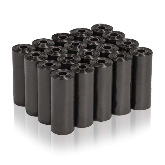 AiTodos® 300pcs Black Dog Poop Bags Rolls-12 * 8.5in Easy to Carry Sturdy and Leak-Proof Pet Waste Bag for Outdoor Walk and Travel Kraft Carton Packaging for Storage