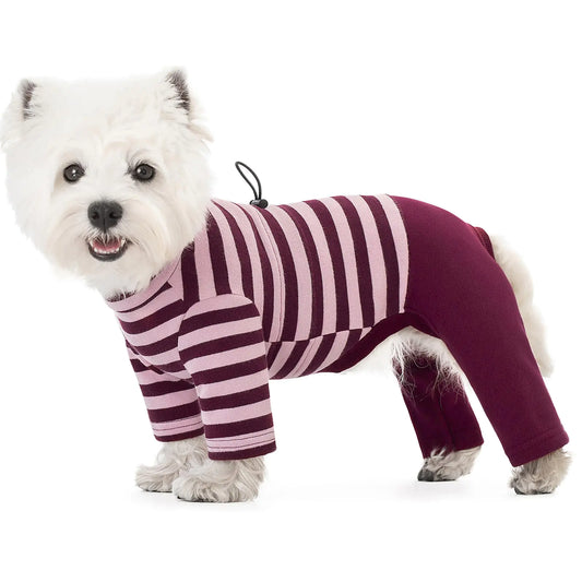 Dog Winter Coat Warm Cotton Dog Cold Weather Coats Striped Round Neck Dog Pajamas Long Sleeves Dog Jumpsuit Color-Blocked Dog Winter Clothes for Small Medium Dogs Dog Onesie Anti Hair Shedding