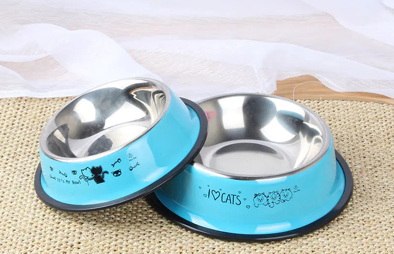 Non-Slip Stainless Steel Pet Dog Bowl with Cartoon Print