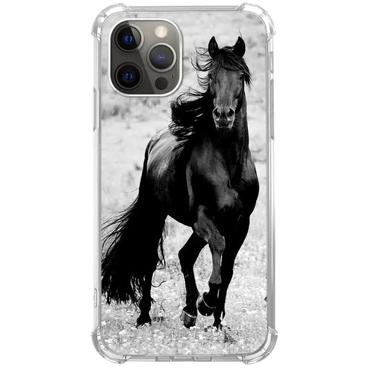 Cute Cool Wild Horse Case Compatible with iPhone 12 Pro Max Black Horse Case for iPhone 12 Pro Max for Teens Men and Women Cool TPU Bumper Phone Case Cover