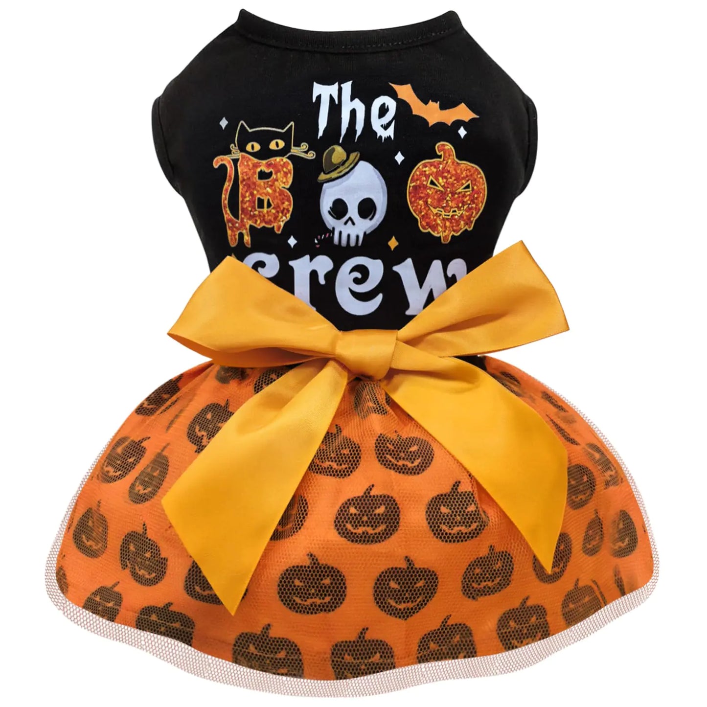 Idepet Dog Dress Halloween Holiday Puppy Skirt Cute Boo Dog Costume Funny Pumpkin Print Pet Apparel Dog Clothes for Small Dogs Girls and Cats (Large)